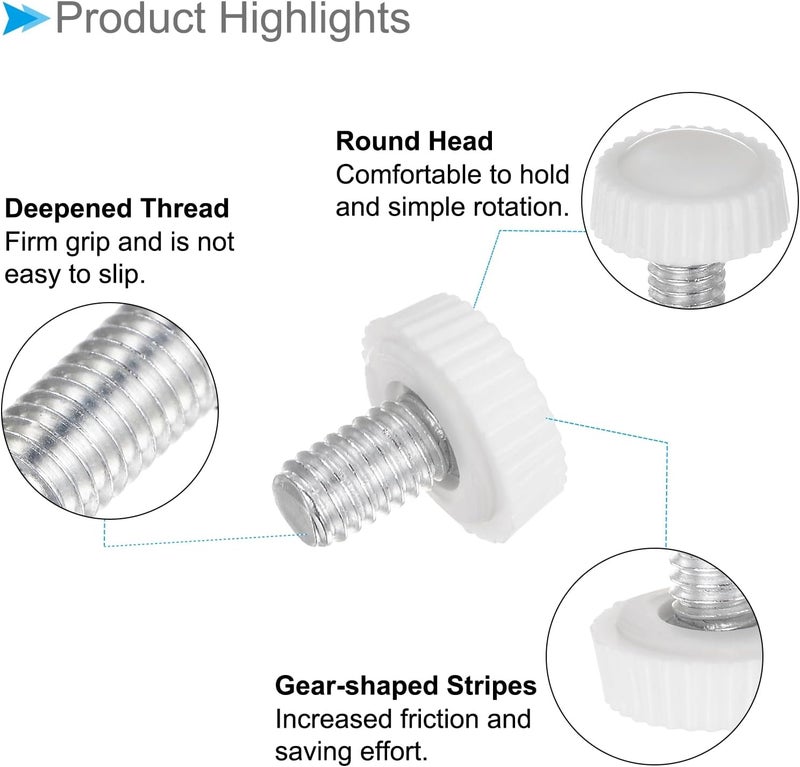 CoCud Thumb Screw Knurled Knobs, M6 x 9mm Male Thread, White Round Head Clamping Screw Threaded Stud Hand Knobs Grip, (Applications: for Machinery Lathes), 30-Pieces - Image 5